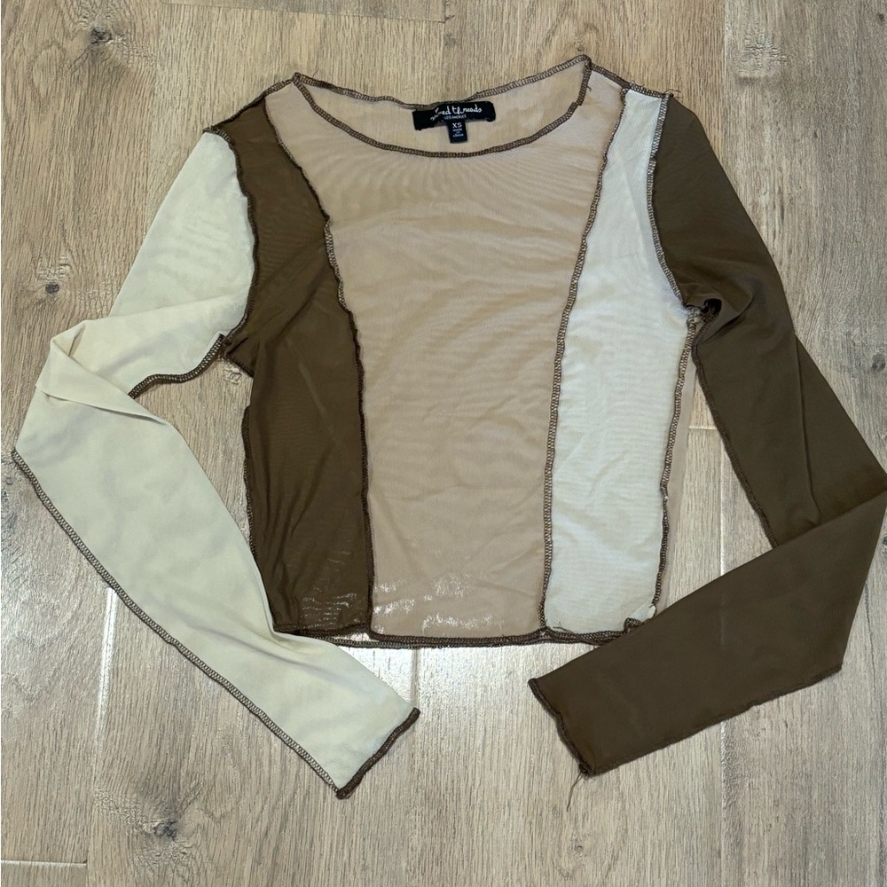 Colorblock Long Sleeve Mesh Top